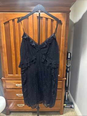 American Eagle Black Lace Slip Dress with Ruffle Trim